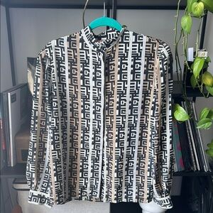 Vintage Modern Black and Brown Casual Button Down women’s Shirt